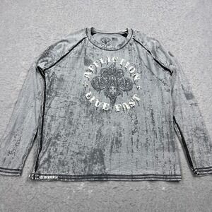 Affliction Shirt Men's XXL Gray‎ Acid Wash Fade Live Fast Wings Long Sleeve Crew